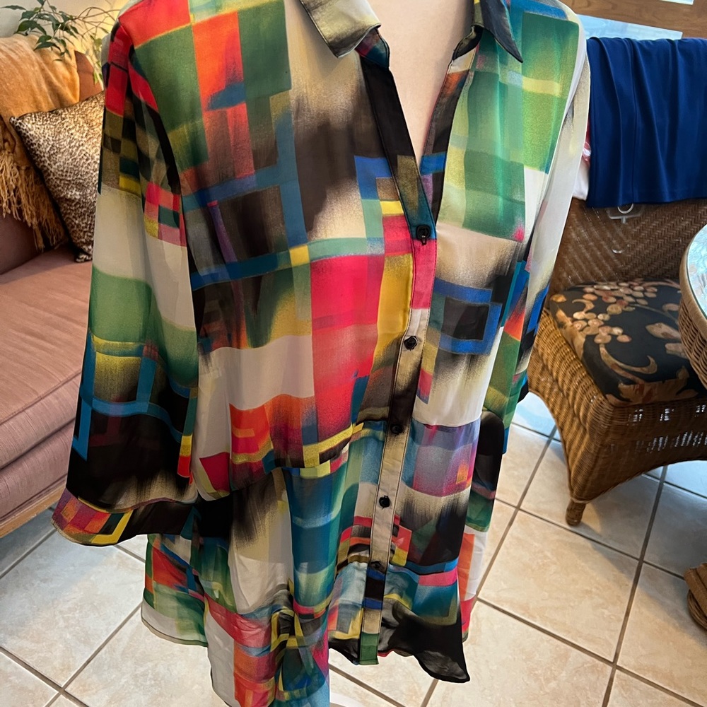 Multi Colored Color Block Tunic Top Size Large By… - image 1